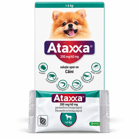 Ataxxa – Deparazitare externa pentru Câini <4 kg (3 x 0,4 ml, Krka Vet)